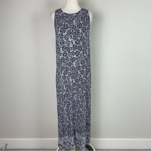 J Jill Gray Navy Floral Sleeveless Maxi Dress Small - Picture 1 of 6
